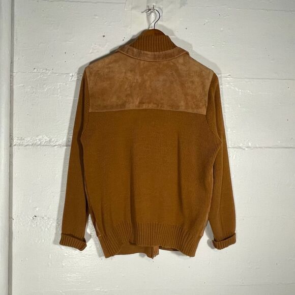 Vintage Suede Knit Jacket M 70s Orange Brown Cowhide Full Zip Retro Ricky Style - Picture 12 of 14